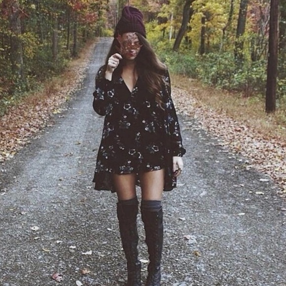 Free People Tree Swing Tunic Dress Black & White Floral Long Sleeve XS - Picture 3 of 12